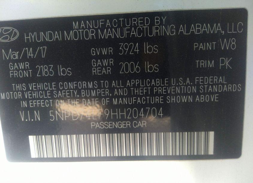 Photo 9 of 2017 Hyundai Elantra SE (VIN 5NPD74LF9HH204704)