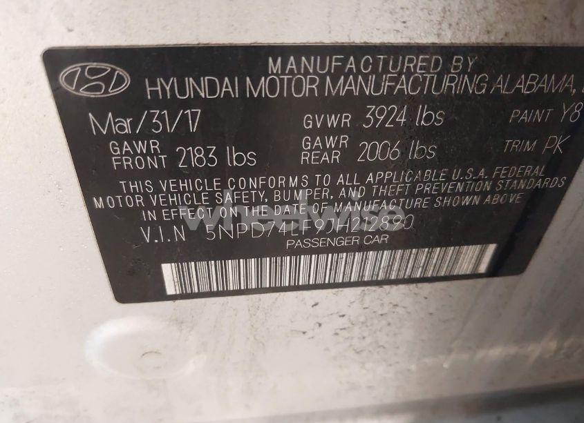 Photo 9 of 2018 Hyundai Elantra SE (VIN 5NPD74LF9JH212890)