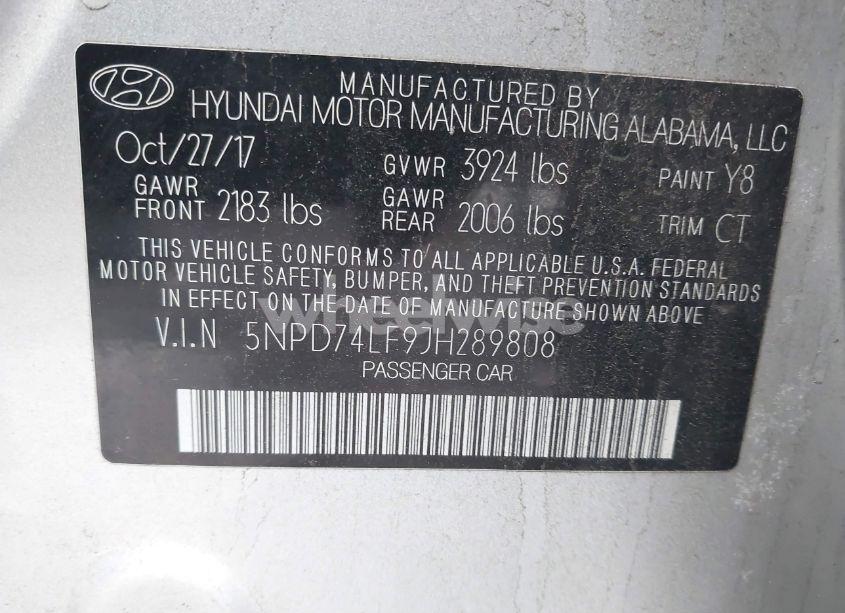 Photo 9 of 2018 Hyundai Elantra SE (VIN 5NPD74LF9JH289808)