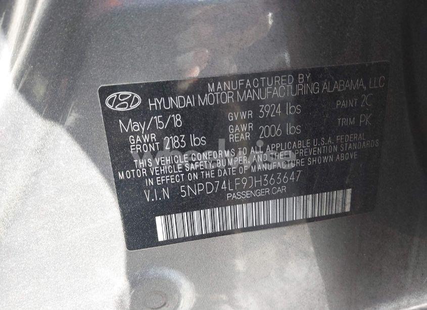 Photo 9 of 2018 Hyundai Elantra SE (VIN 5NPD74LF9JH363647)