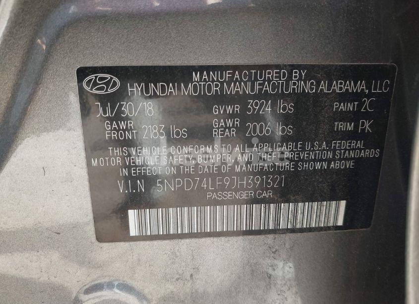 Photo 9 of 2018 Hyundai Elantra SE (VIN 5NPD74LF9JH391321)