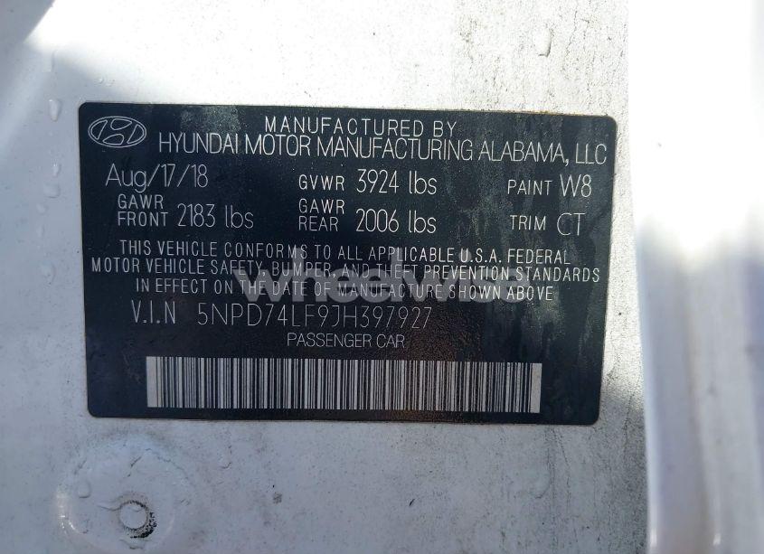 Photo 9 of 2018 Hyundai Elantra SE (VIN 5NPD74LF9JH397927)