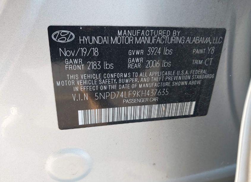 Photo 9 of 2019 Hyundai Elantra SE (VIN 5NPD74LF9KH437635)