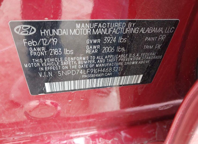 Photo 9 of 2019 Hyundai Elantra SE (VIN 5NPD74LF9KH468321)