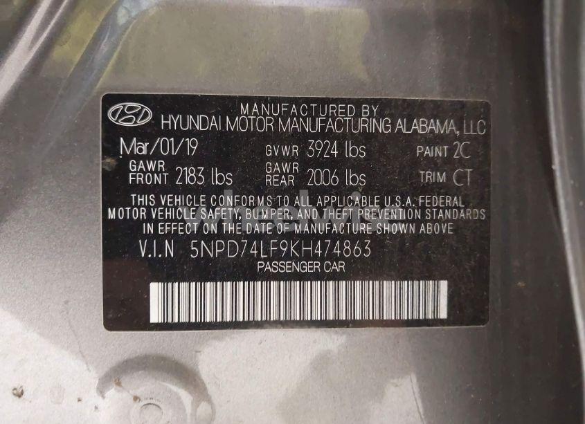 Photo 9 of 2019 Hyundai Elantra SE (VIN 5NPD74LF9KH474863)