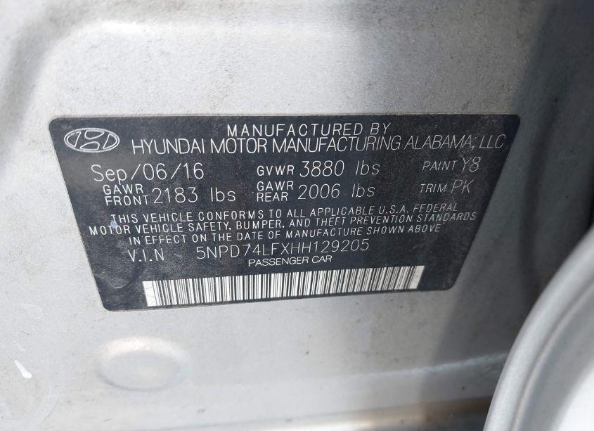 Photo 9 of 2017 Hyundai Elantra SE (VIN 5NPD74LFXHH129205)