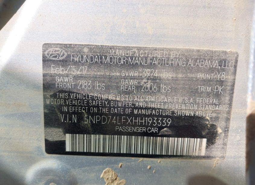 Photo 9 of 2017 Hyundai Elantra SE (VIN 5NPD74LFXHH193339)