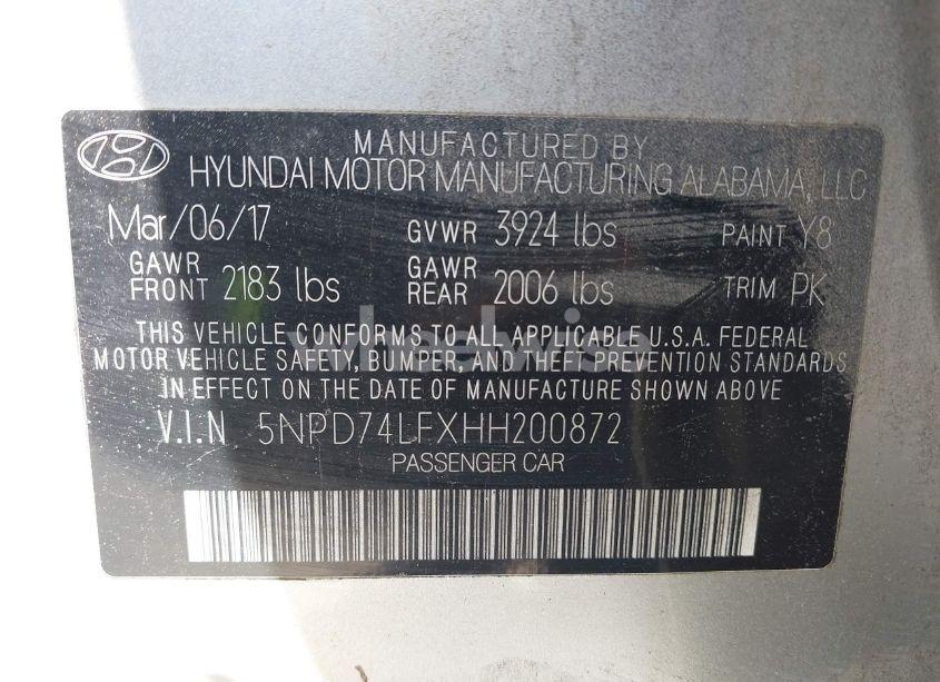 Photo 9 of 2017 Hyundai Elantra SE (VIN 5NPD74LFXHH200872)