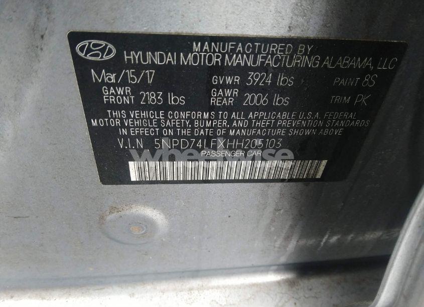 Photo 9 of 2017 Hyundai Elantra SE (VIN 5NPD74LFXHH205103)