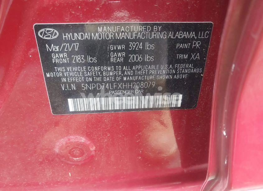 Photo 9 of 2017 Hyundai Elantra SE (VIN 5NPD74LFXHH208079)