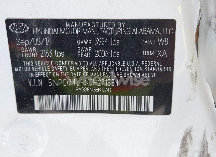 Photo 9 of 2018 Hyundai Elantra SE (VIN 5NPD74LFXJH271334)