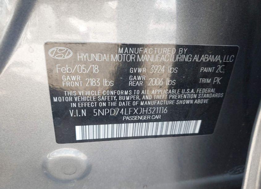 Photo 9 of 2018 Hyundai Elantra SE (VIN 5NPD74LFXJH321116)