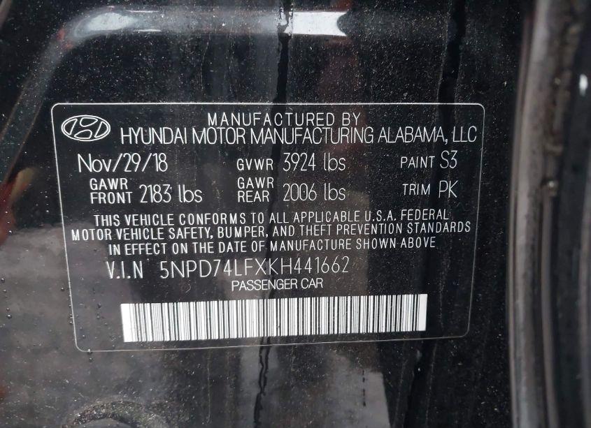 Photo 9 of 2019 Hyundai Elantra SE (VIN 5NPD74LFXKH441662)