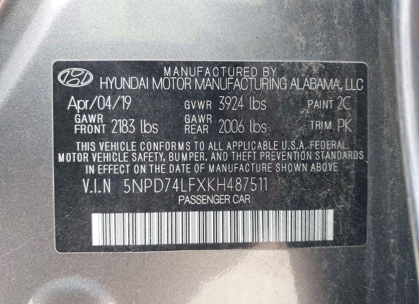 Photo 8 of 2019 Hyundai Elantra SE (VIN 5NPD74LFXKH487511)