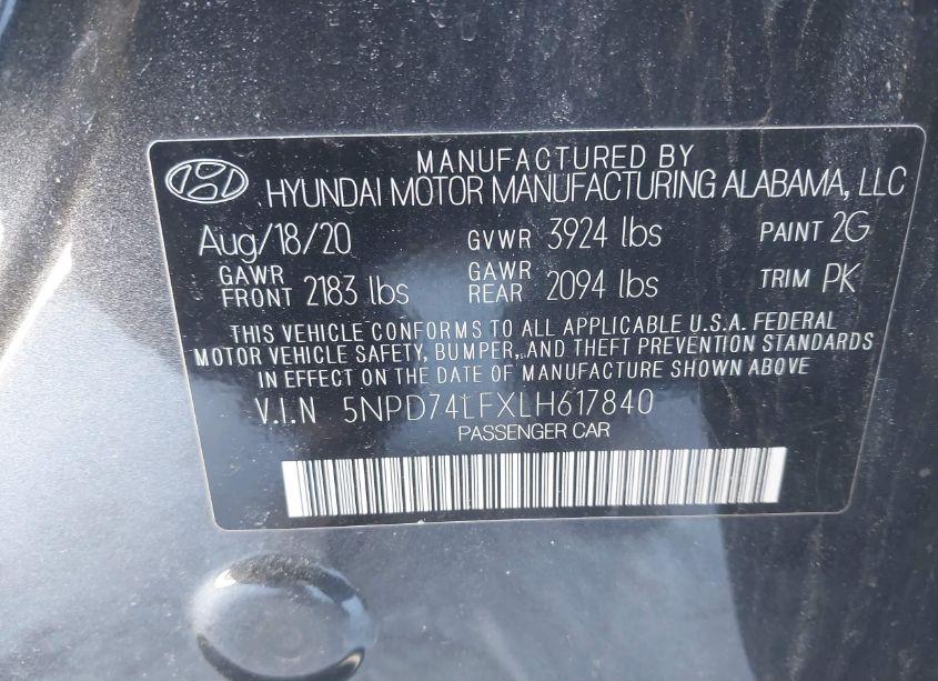 Photo 9 of 2020 Hyundai Elantra SE (VIN 5NPD74LFXLH617840)