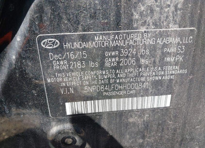 Photo 9 of 2017 Hyundai Elantra SE (VIN 5NPD84LF0HH000841)