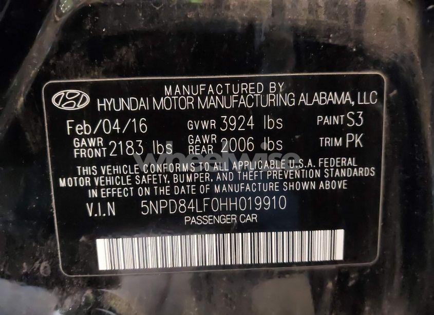 Photo 9 of 2017 Hyundai Elantra LIMITED (VIN 5NPD84LF0HH019910)