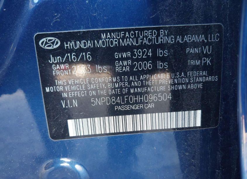 Photo 9 of 2017 Hyundai Elantra SE (VIN 5NPD84LF0HH096504)