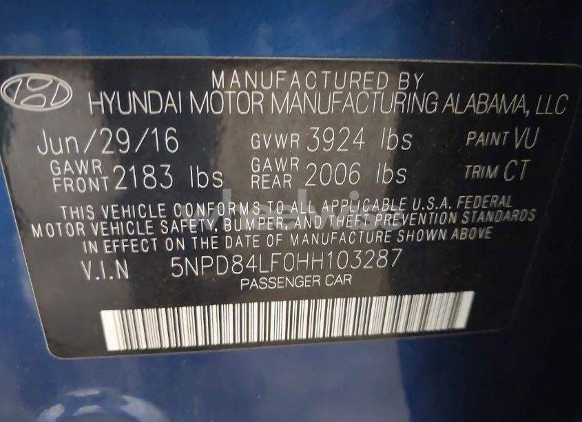 Photo 9 of 2017 Hyundai Elantra LIMITED (VIN 5NPD84LF0HH103287)