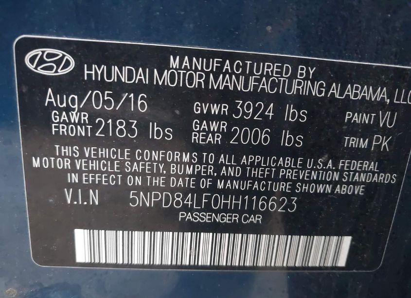 Photo 9 of 2017 Hyundai Elantra SE (VIN 5NPD84LF0HH116623)