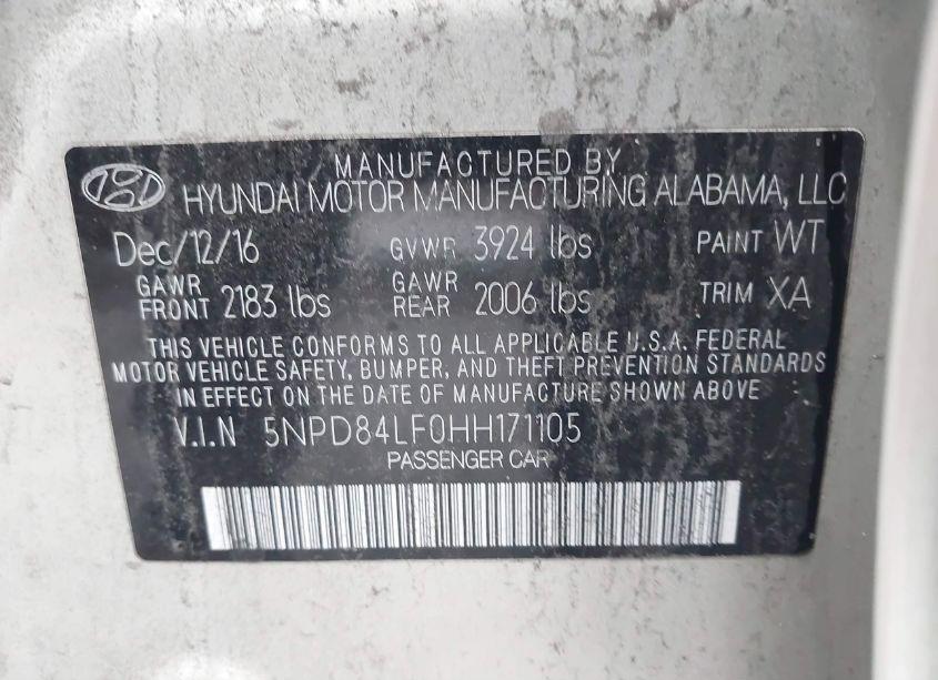 Photo 9 of 2017 Hyundai Elantra VALUE EDITION (VIN 5NPD84LF0HH171105)