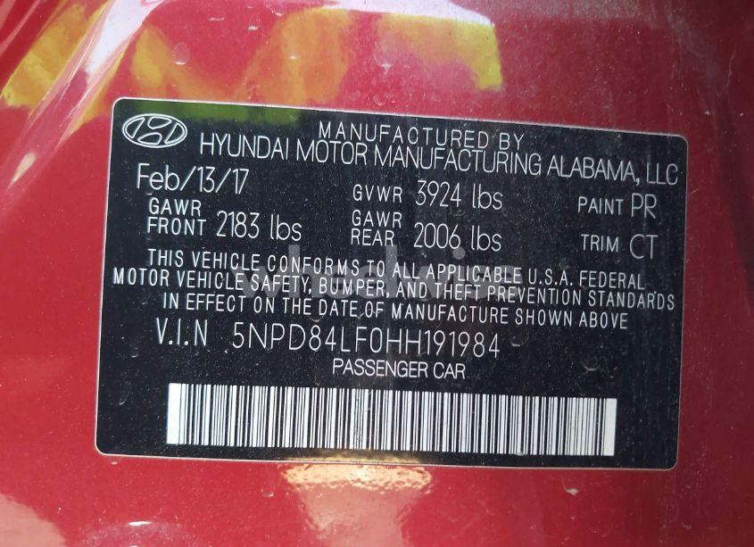 Photo 9 of 2017 Hyundai Elantra VALUE EDITION (VIN 5NPD84LF0HH191984)