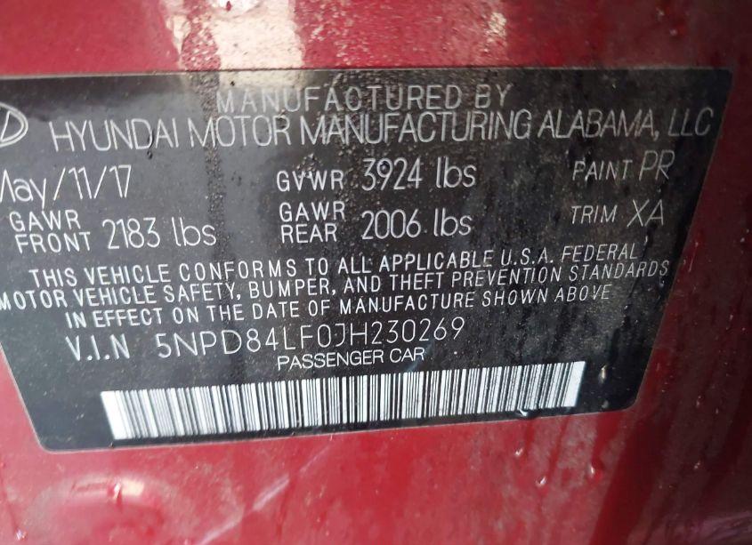 Photo 9 of 2018 Hyundai Elantra VALUE EDITION (VIN 5NPD84LF0JH230269)