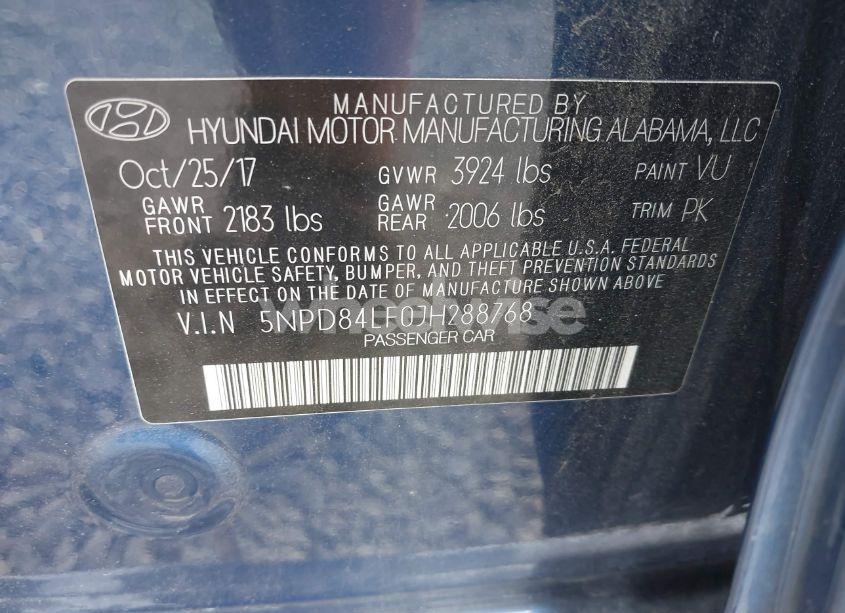 Photo 9 of 2018 Hyundai Elantra LIMITED (VIN 5NPD84LF0JH288768)