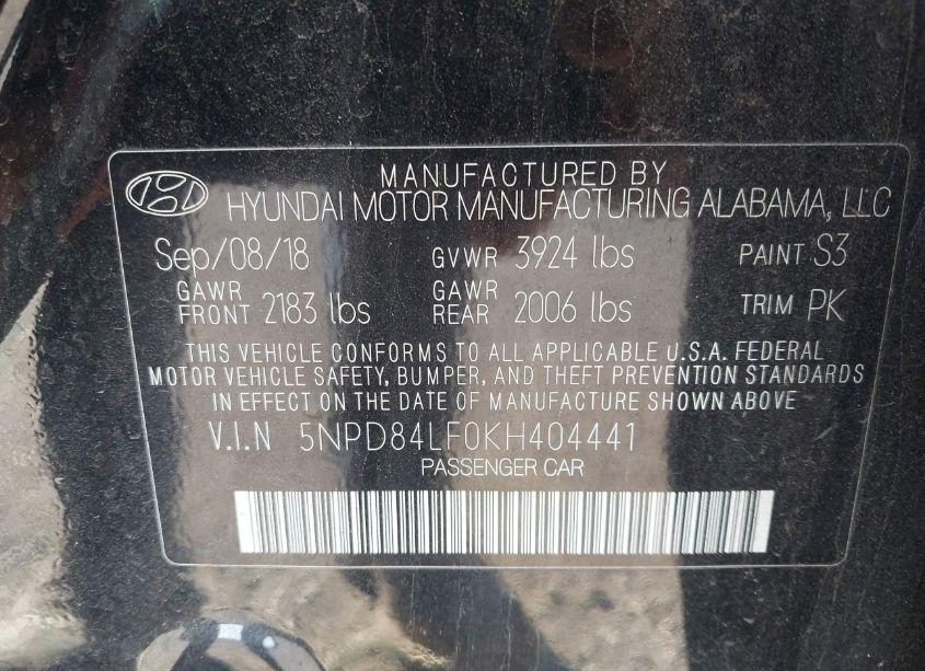 Photo 9 of 2019 Hyundai Elantra SEL (VIN 5NPD84LF0KH404441)