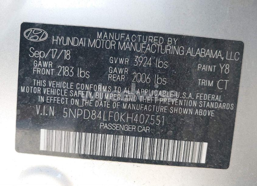 Photo 9 of 2019 Hyundai Elantra SEL (VIN 5NPD84LF0KH407551)