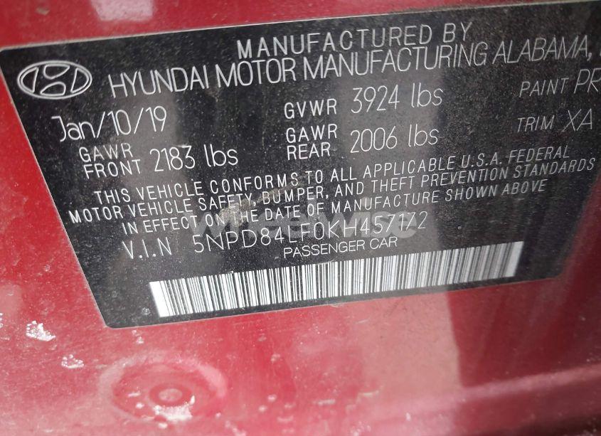 Photo 9 of 2019 Hyundai Elantra SEL (VIN 5NPD84LF0KH457172)