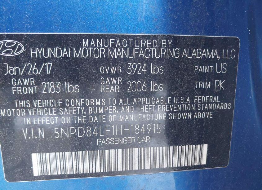 Photo 9 of 2017 Hyundai Elantra SE (VIN 5NPD84LF1HH184915)