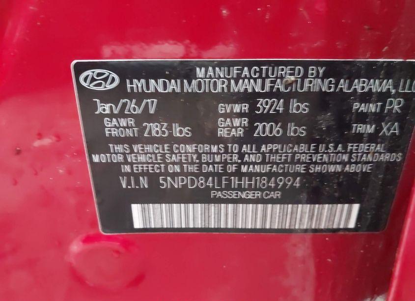 Photo 9 of 2017 Hyundai Elantra LIMITED (VIN 5NPD84LF1HH184994)