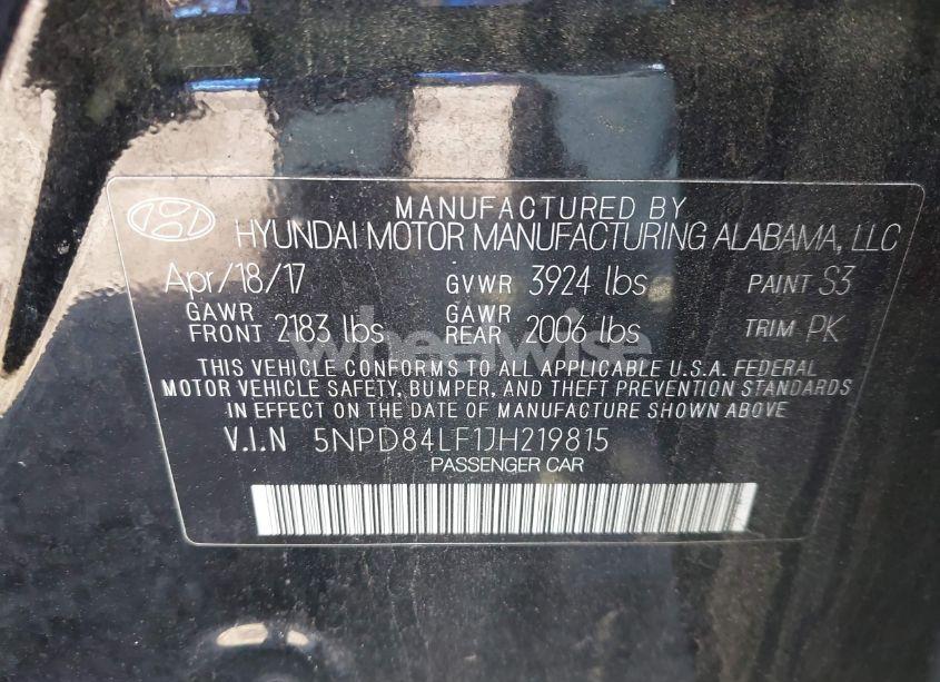 Photo 9 of 2018 Hyundai Elantra VALUE EDITION (VIN 5NPD84LF1JH219815)