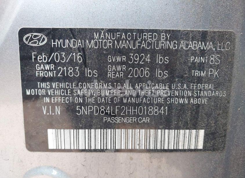 Photo 9 of 2017 Hyundai Elantra LIMITED (VIN 5NPD84LF2HH018841)