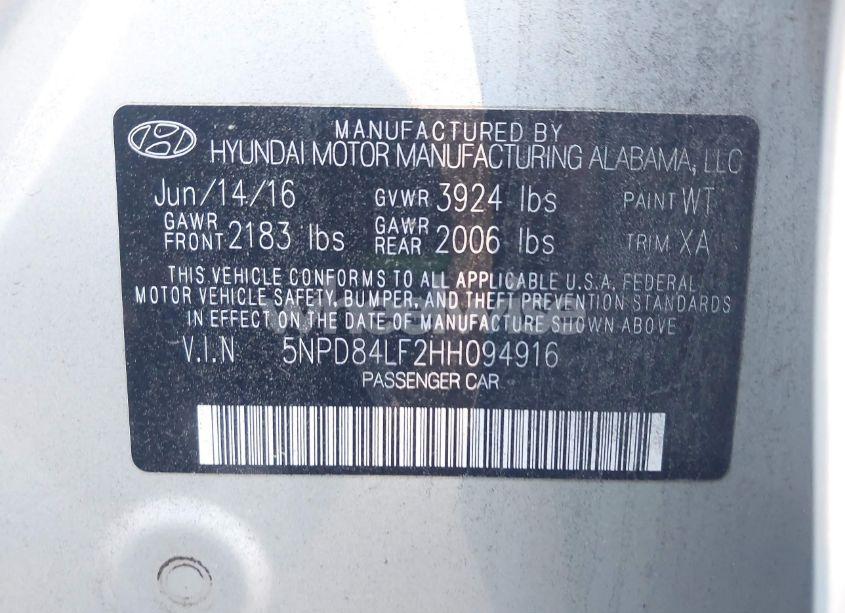 Photo 9 of 2017 Hyundai Elantra SE (VIN 5NPD84LF2HH094916)