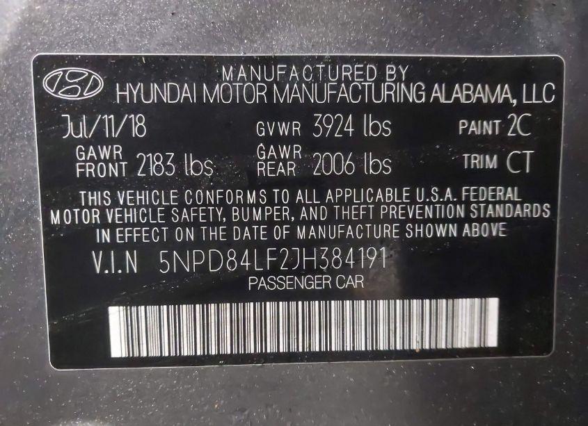 Photo 9 of 2018 Hyundai Elantra SEL (VIN 5NPD84LF2JH384191)