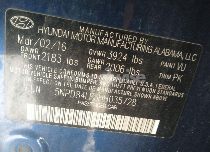 Photo 9 of 2017 Hyundai Elantra LIMITED (VIN 5NPD84LF3HH035728)