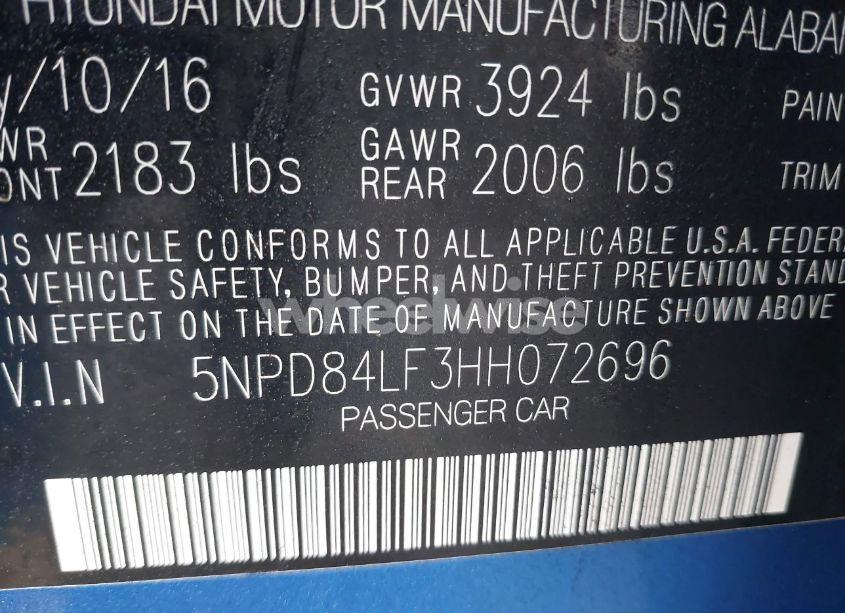Photo 9 of 2017 Hyundai Elantra LIMITED (VIN 5NPD84LF3HH072696)