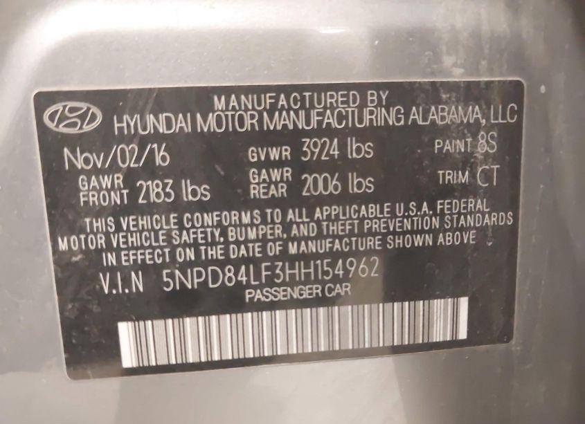 Photo 9 of 2017 Hyundai Elantra VALUE EDITION (VIN 5NPD84LF3HH154962)