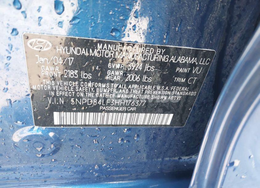 Photo 9 of 2017 Hyundai Elantra VALUE EDITION (VIN 5NPD84LF3HH176377)
