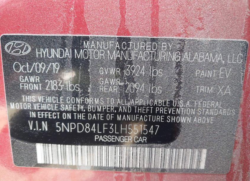 Photo 9 of 2020 Hyundai Elantra SEL (VIN 5NPD84LF3LH551547)