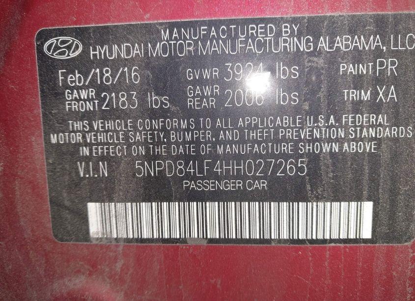 Photo 9 of 2017 Hyundai Elantra LIMITED (VIN 5NPD84LF4HH027265)