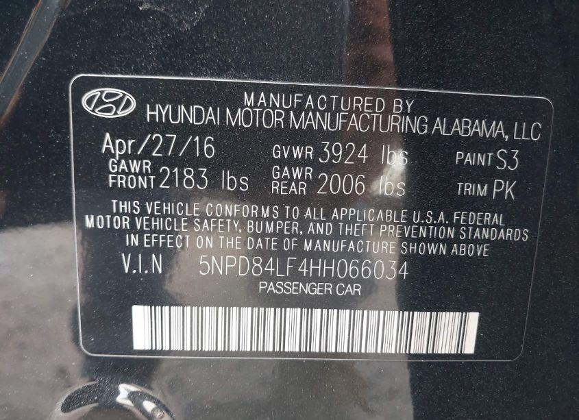 Photo 9 of 2017 Hyundai Elantra LIMITED (VIN 5NPD84LF4HH066034)