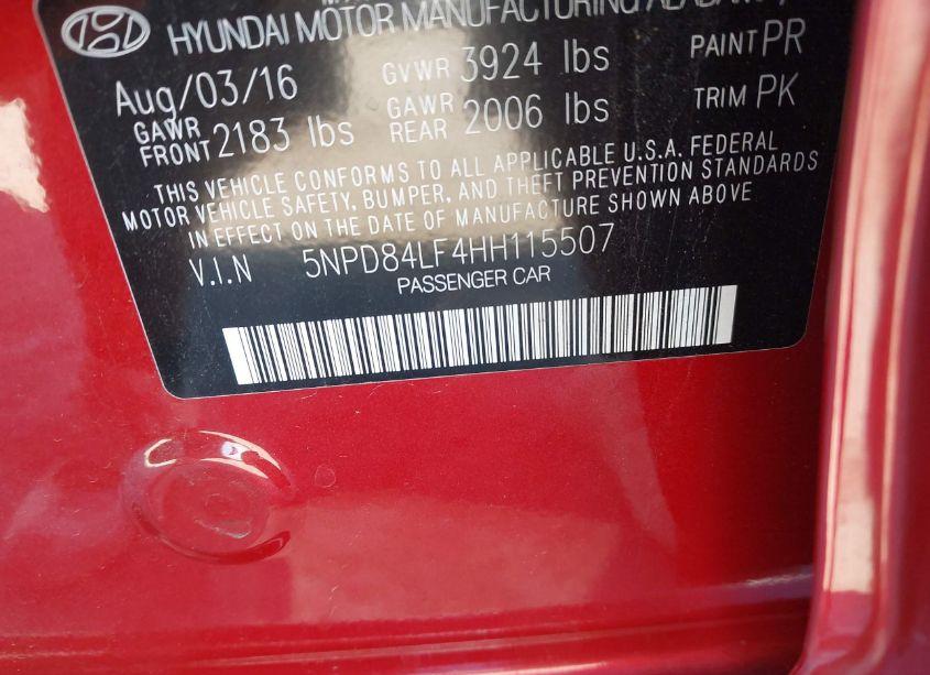 Photo 9 of 2017 Hyundai Elantra LIMITED (VIN 5NPD84LF4HH115507)