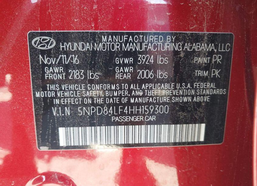 Photo 9 of 2017 Hyundai Elantra SE (VIN 5NPD84LF4HH159300)