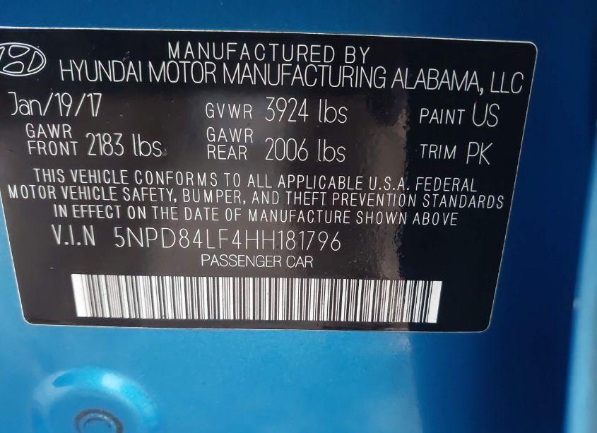 Photo 9 of 2017 Hyundai Elantra SE (VIN 5NPD84LF4HH181796)