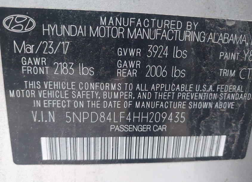 Photo 9 of 2017 Hyundai Elantra VALUE EDITION (VIN 5NPD84LF4HH209435)