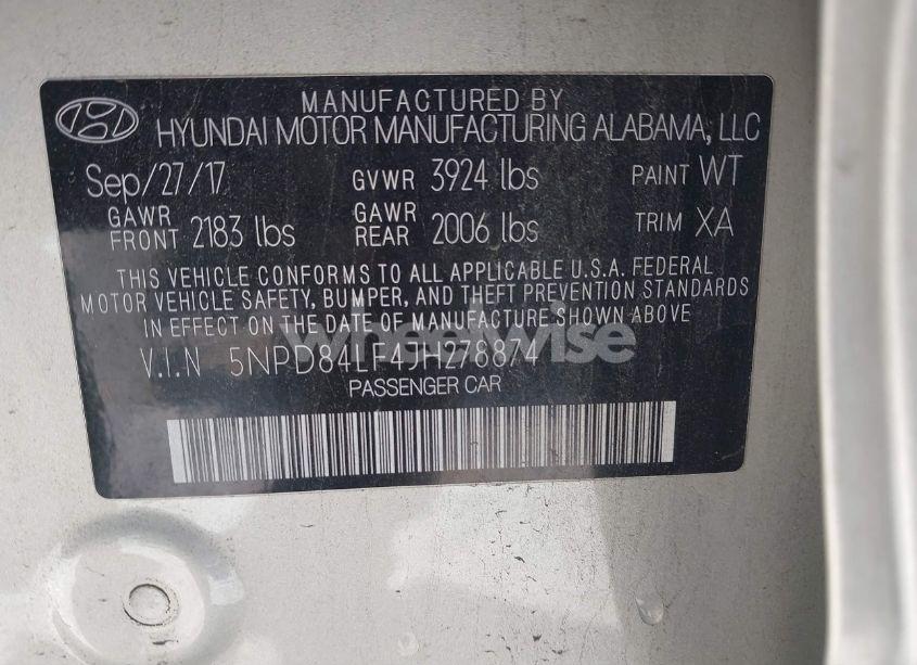 Photo 9 of 2018 Hyundai Elantra VALUE EDITION (VIN 5NPD84LF4JH278874)