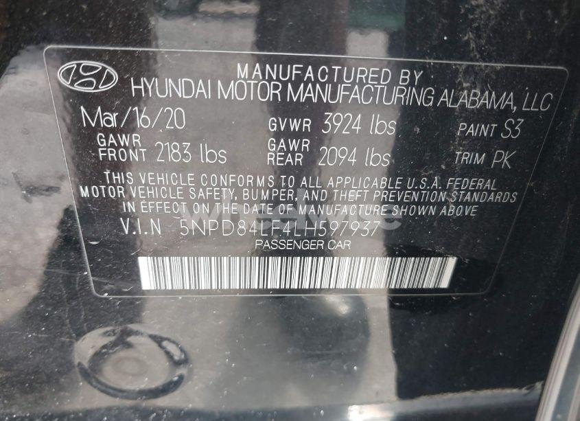 Photo 9 of 2020 Hyundai Elantra LIMITED (VIN 5NPD84LF4LH597937)